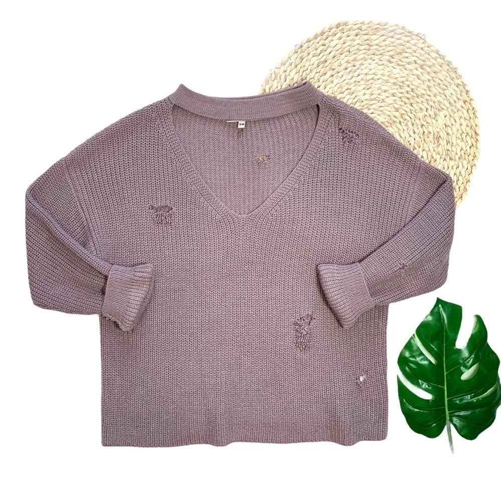 Miracle Distressed Purple Mock Neck Knit Sweater S